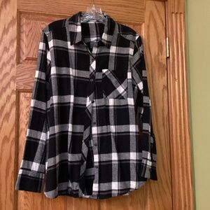 Eddie Bauer black and white plaid flannel shirt size large